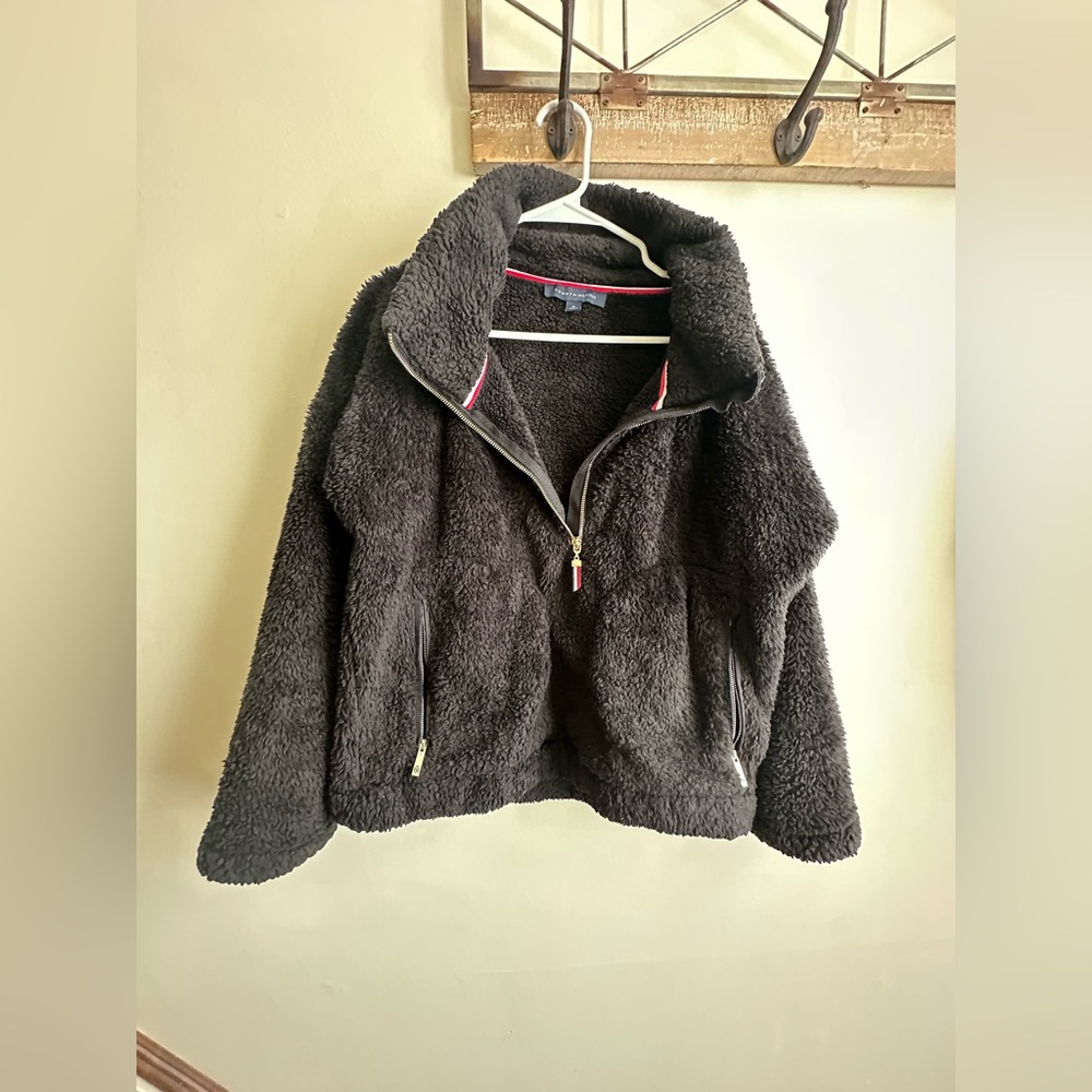 Tommy Hilfiger black sherpa 1/4-zip pullover jacket M